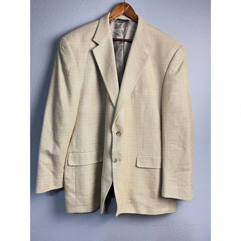 Chaps Mens 48R Blazer 100% Silk Tan Basketweave Two Button Sport Coat COOP 12 GX